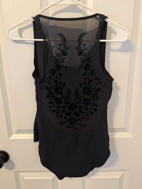 Athleta Black Floral Mesh-Back Bodysuit Top